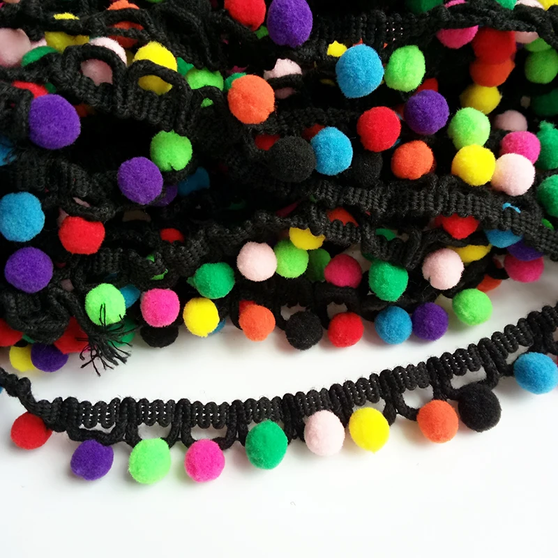 

ZHUTOUSAN 2 yards Concentrated 26mm Width Pom Pom Trim Ball Handmade Fringe Lace Ribbon DIY Sewing Accessory Ball Mix 10 Colors