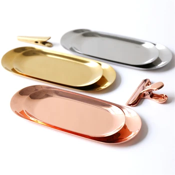 

Nordic Rose Gold Metal Storage Tray Luxurious Plating Gold Oval Jewelry Display Tray Ins Silver Dessert Cake Fruit Plate