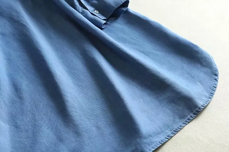 Винтажное женское Синее джинсовое платье с цветочной вышивкой, женское повседневное летнее платье больших размеров с рукавом три четверти и стоячим воротником