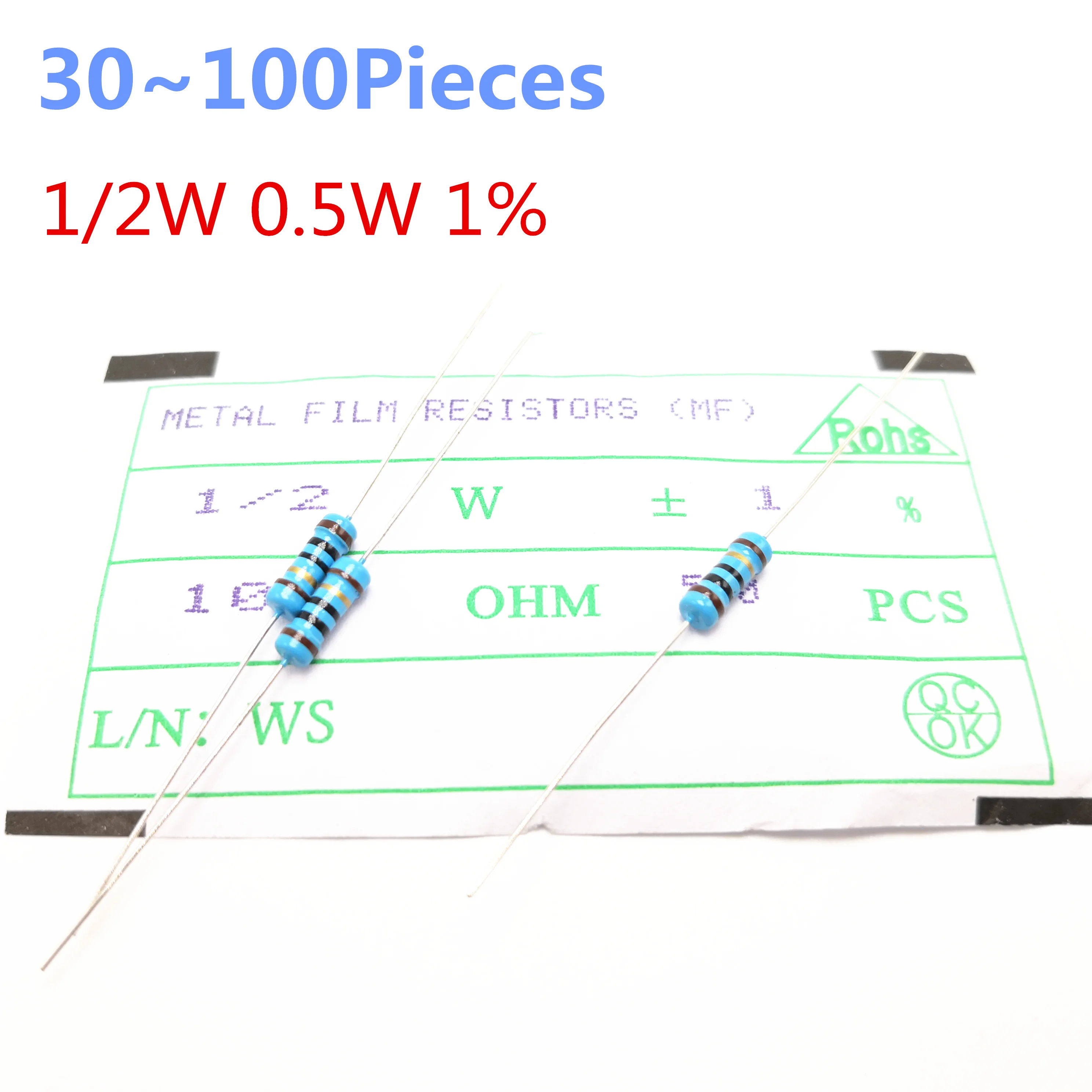 30 100pieces 1 2W 15 ohm 1 2W 1 Radial DIP Metal Film Axial Resistor 15ohm
