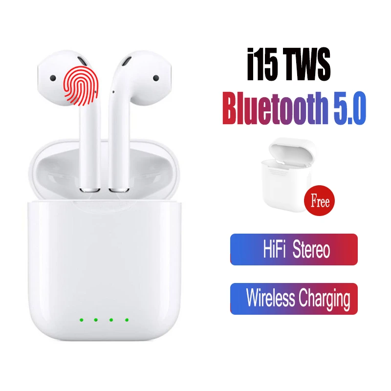 

i15 TWS Wireless Headphones without Led light in Earphones Bluetooth 5.0 Earbuds Touch control 1:1 Wireless Charging Pods PK i10
