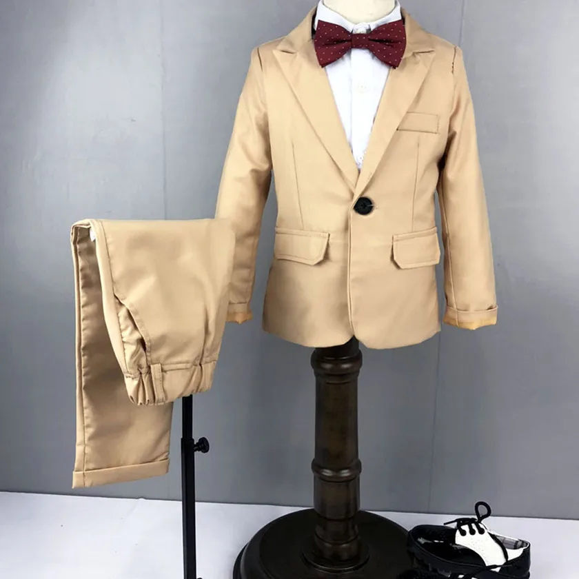 

2018 Fashion Boy's Blazers Suits for Weddings White Shirt+Top+Bottom+Bow 4 pieces/sets Kids Single Button Clothings Boys S88002A