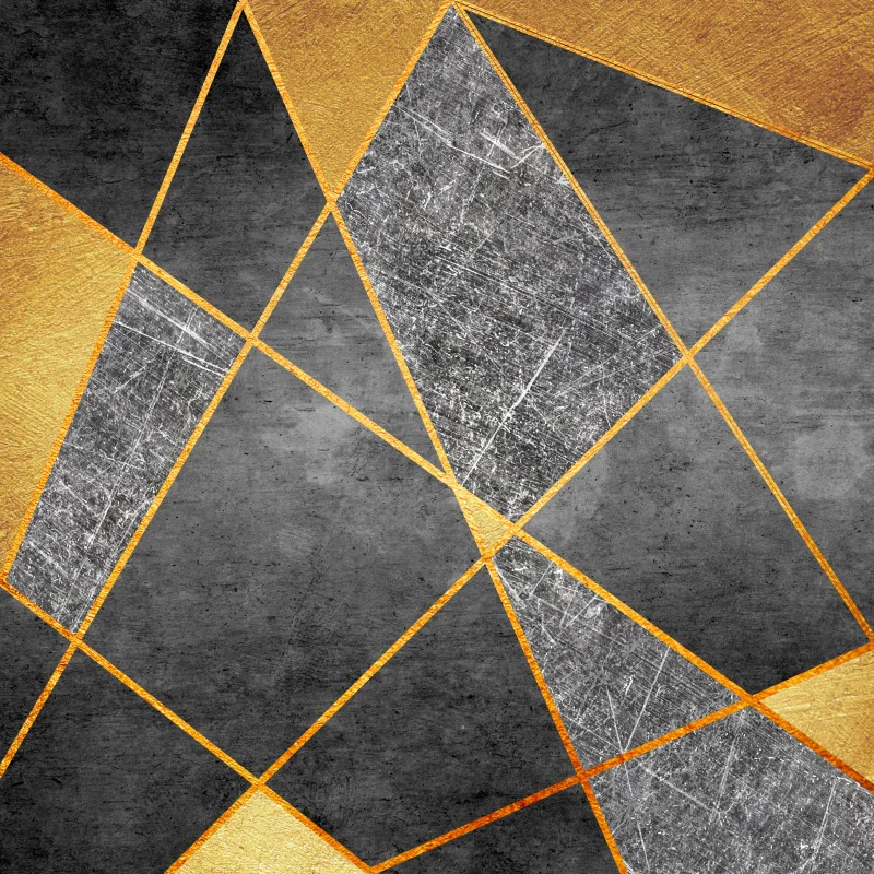 Modern Geometric Black And Golden Grey Canvas Painting Wall