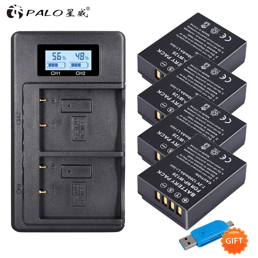 4 шт. 1200 мАч NP-W126 NP W126 NPW126 батареи и LCD двойное зарядное устройство для Fujifilm FinePix HS30EXR