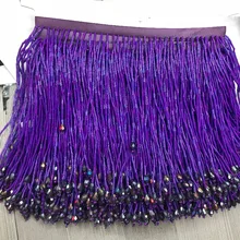 Фиолетовая ручная работа 15 см широкая бисерная бахрома отделка, 5 ярдов, около 270 бисерных нитей/ярдов SGTM12