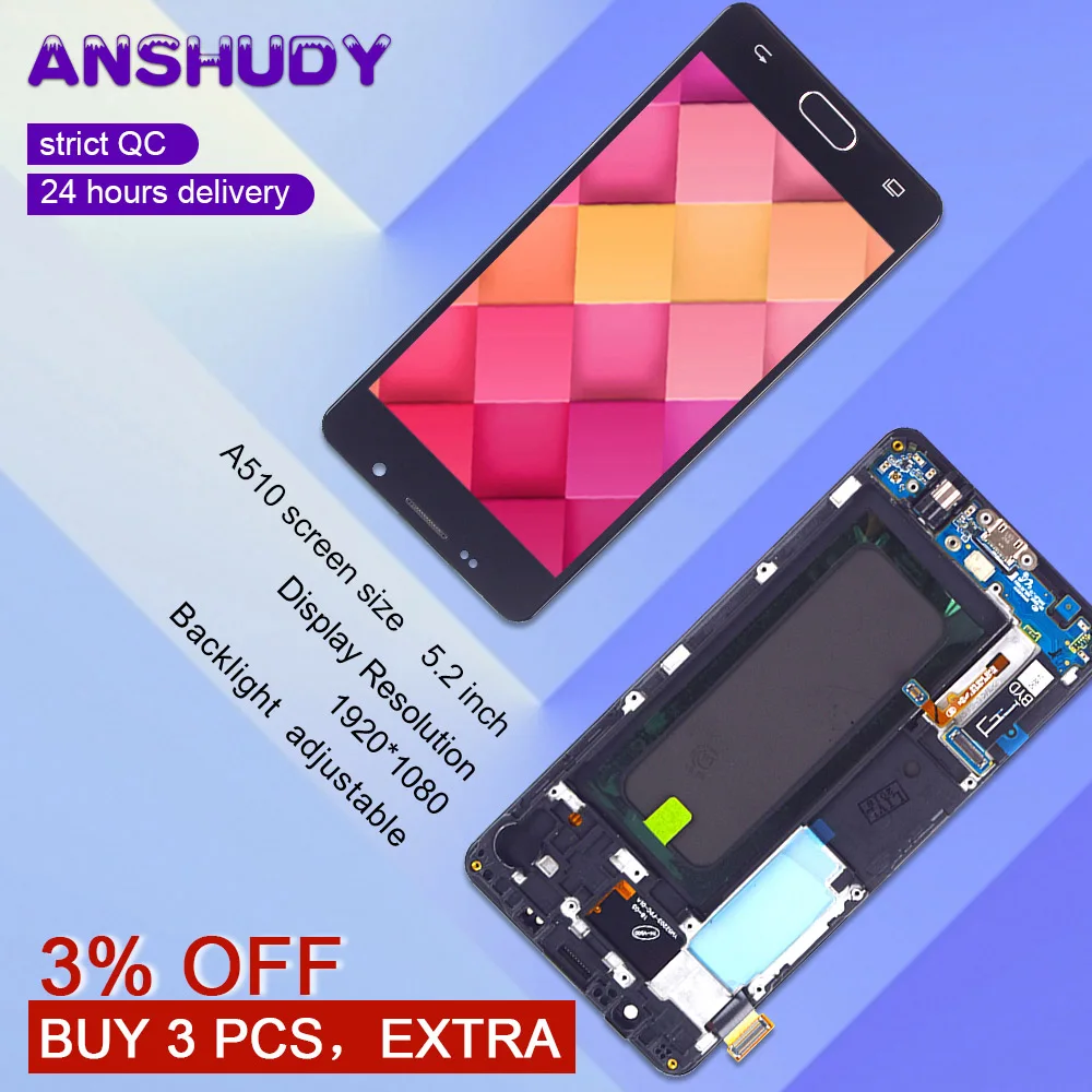 

For Samsung Galaxy A510 LCD Display Touch Screen Digitizer Assembly For Samsung Galaxy A5 2016 A510 Display A510F A510M SM-A510F