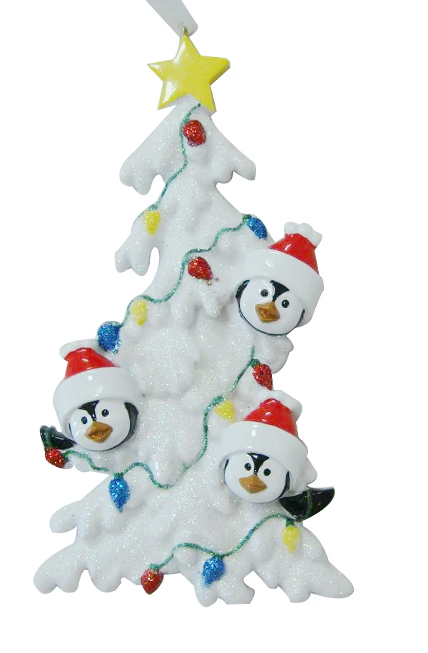 Resin Penguin Family Christmas Ornaments With White Tree As Personalized Gifts For Holiday And Home Decor