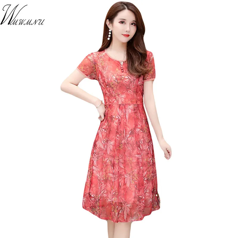 

Temperament Elegant Floral Print Chiffon Dress Summer 2019 Women's Slimming knee-length Short sleeve Dress office party vestidos