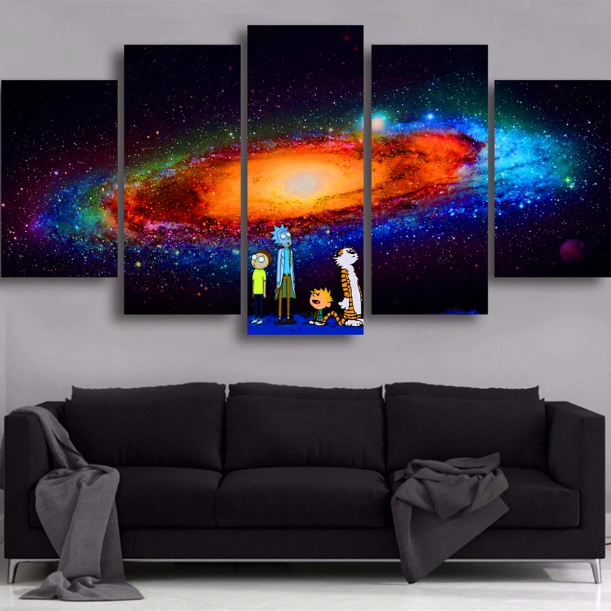 

Canvas Painting Wall Art Prints Framework 5 Pieces Rick And Morty Pictures Universe Starry Sky Poster For Living Room Home Decor