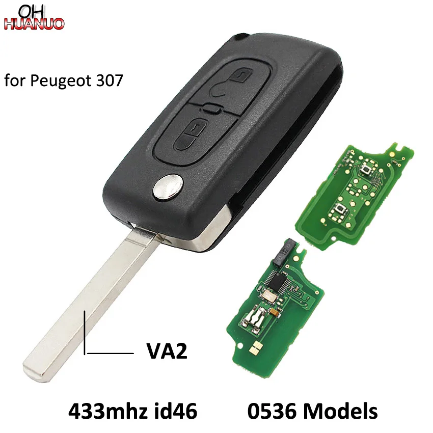 2 Button Folding Remote Key Fob For Peugeot 307 433mhz Id46 Chip 0536