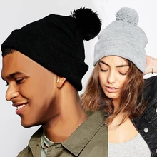 Женские зимние шерстяные шапки Skullies с большим меховым помпоном, шапки для взрослых, шапки с помпоном, женские вязаные теплые шапки для девушек WH028