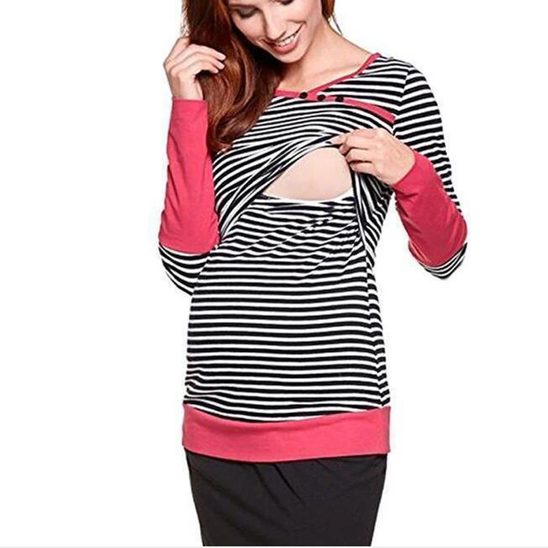 Sunbaby/ г. Зимняя модная полосатая разноцветная футболка с длинными рукавами для кормления грудью; Одежда для беременных женщин