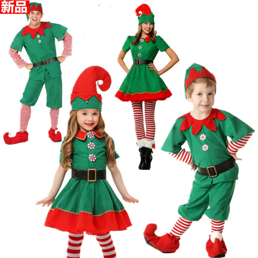 Карнавальный костюм для взрослых, детей, мужчин и женщин, Санта-Клаус, помощник, зеленый Праздничный Рождественский костюм эльфа, милое платье, чтобы вы звенели на весь путь