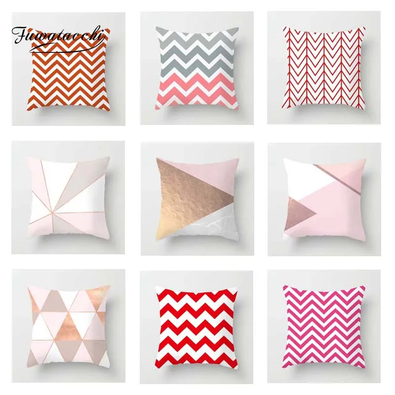 

Fuwatacchi Geometric Cushion Cover Pink Striped Soft Throw Pillow Cover Decorative Sofa Pillow Case Pillowcase