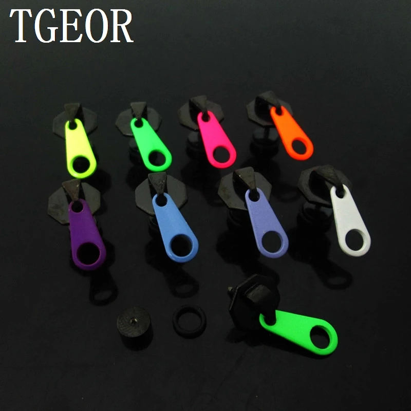 

1 Pair illusion cheaters earring mixed colors1.2*6*5/10mm Stainless Steel zipper laser cut ear piercing fake plugs free shipping