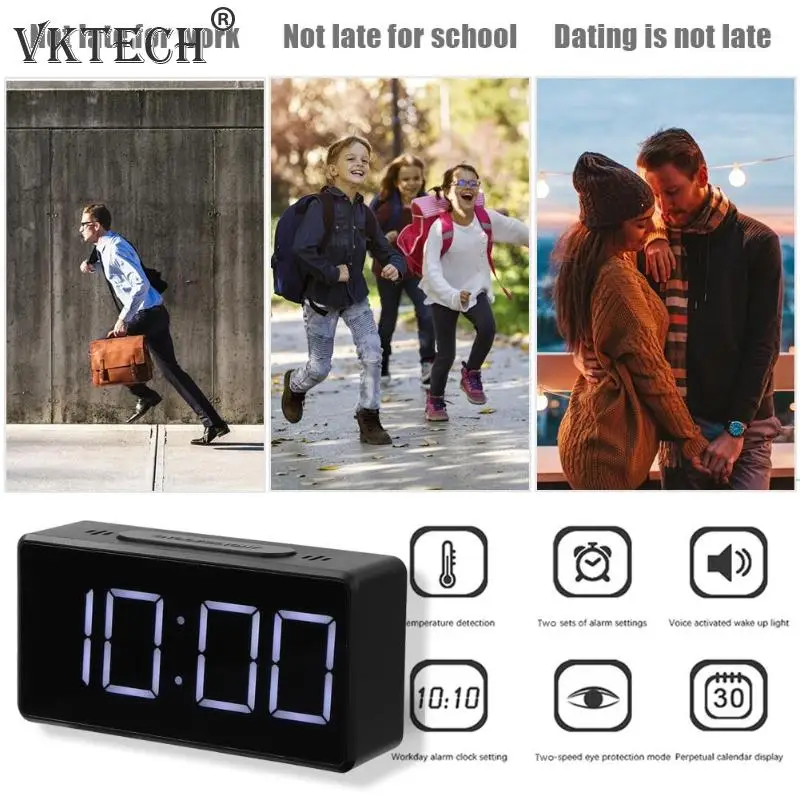 LED Digital Alarm Clock with USB Port Snooze Table Clock Electronic Clock Thermometer Temperature Meter Office Home Decor