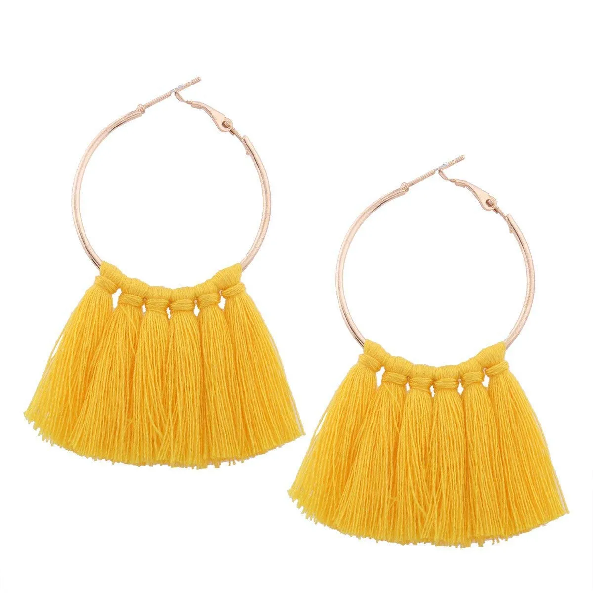 Circle Fan Shape Tassel Earrings Hoop Dangle Ear Drop Bohemia Tassels