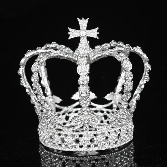 4cm Tall Gold Tiara Crown With White Leaf Pearl & Crystal - Wedding Prom Queen