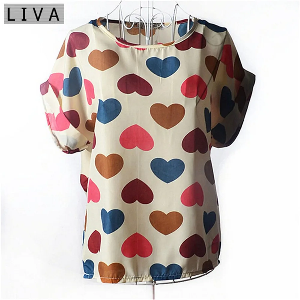 Fashion Thin Women Shirt S-XXL Summer Style Loose Colorful Print Chiffon Blouse Casual Tops Short Sleeve blusa feminina stripe (1)