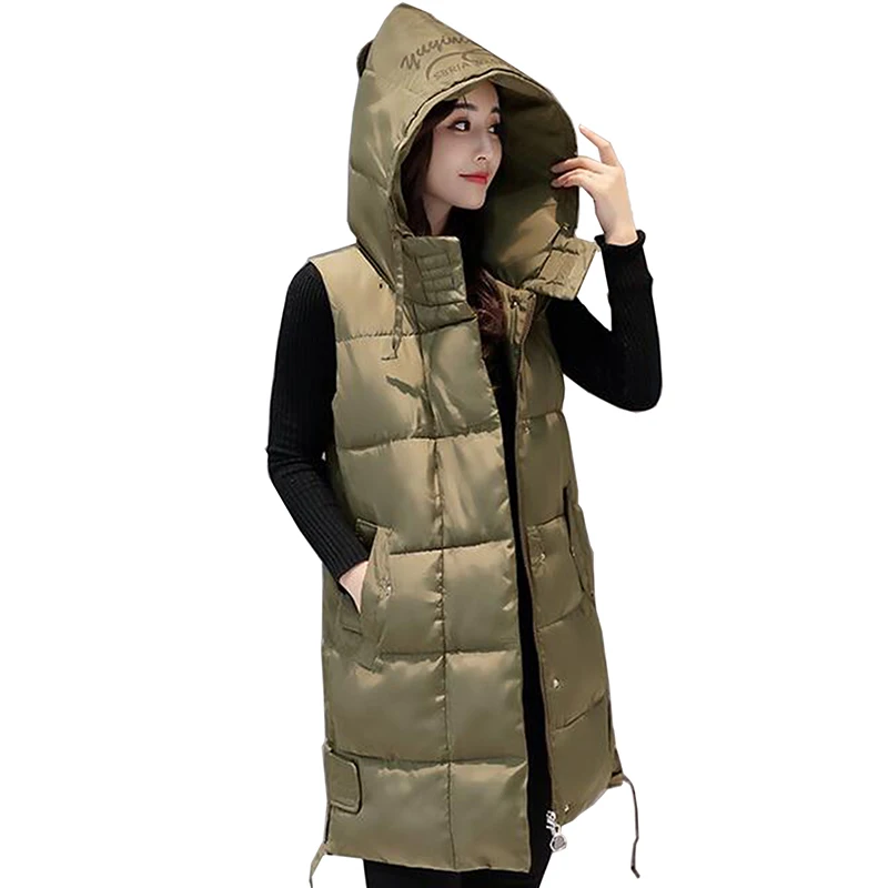Women Long Style Vest Coat Winter Thick Warm Women Hooded Waistcoat