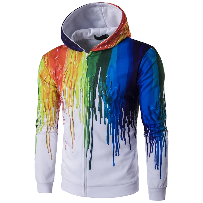 Sweatshirts Men's winter ink splash paint hooded Cardigan casual Hoodie ...