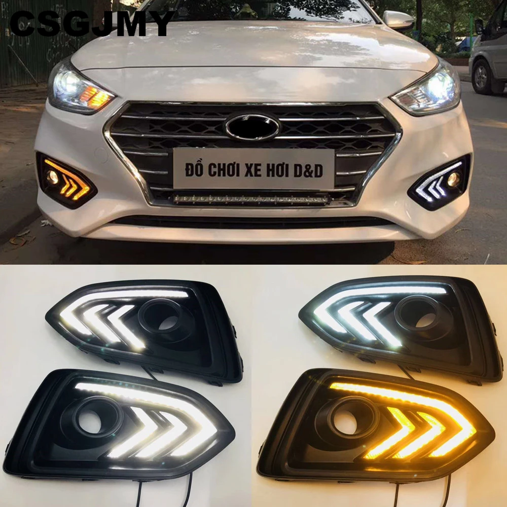 

2PCS 12V Car DRL Lamp Waterproof LED Daytime Running Light Turn Yellow Signal Relay For Hyundai Solaris Accent 2017 2018 2019