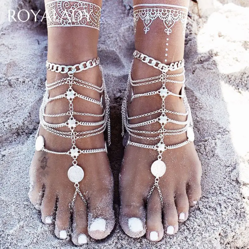 Bohemian Summer Beach Multilayer Anklets For Women Silver Golden Color Tassel Coin Sandals Female Ankle Bracelet Foot Accessory Bohemian Summer Beach Multilayer Anklets For Women Silver Golden Color Tassel Coin Sandals Female Ankle Bracelet Foot Accessory