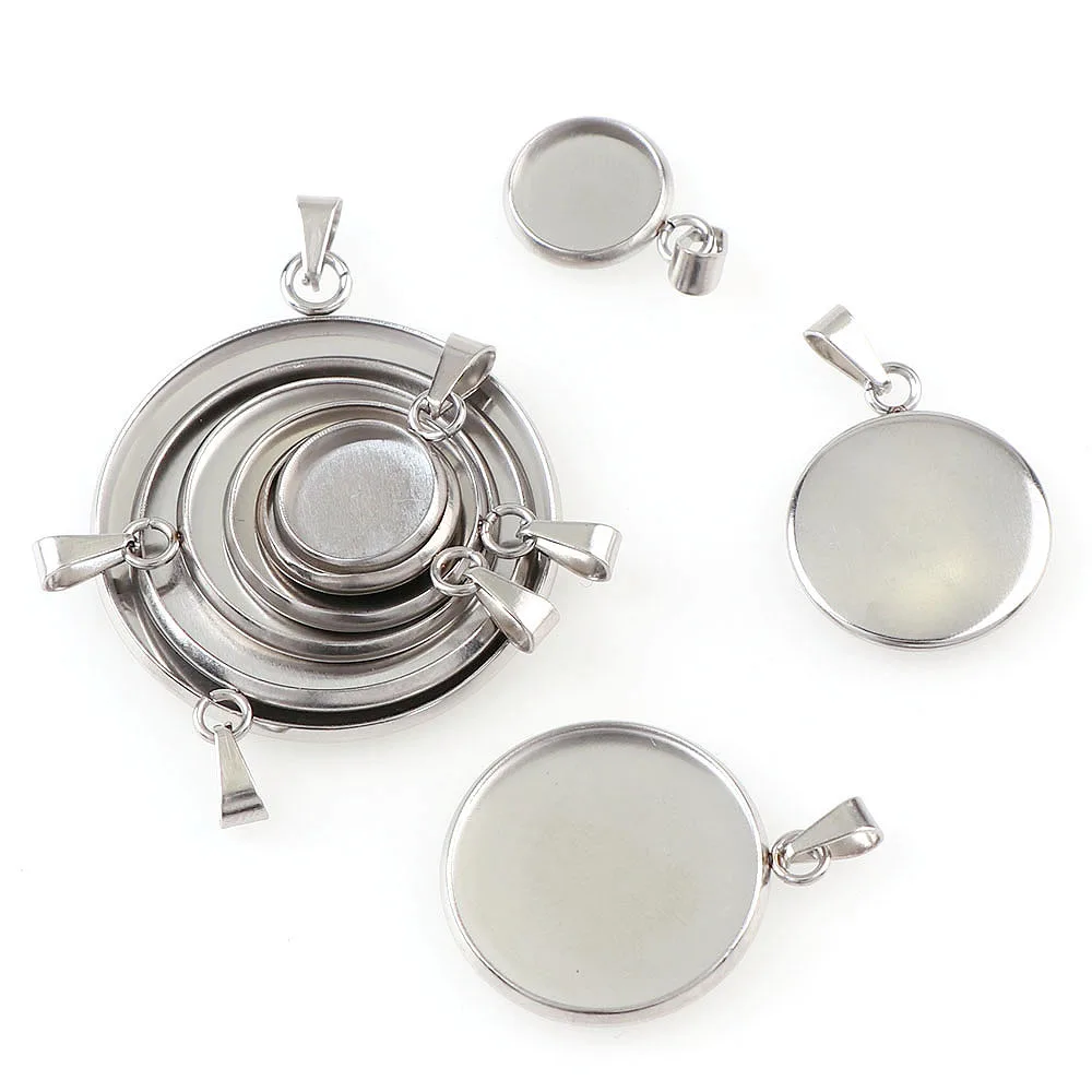 

Fit 10/12/16/20/25/30mm Stainless Steel Base Tray Blank Setting Base with Pinch Bail Clasps DIY Making Necklace Jewelry