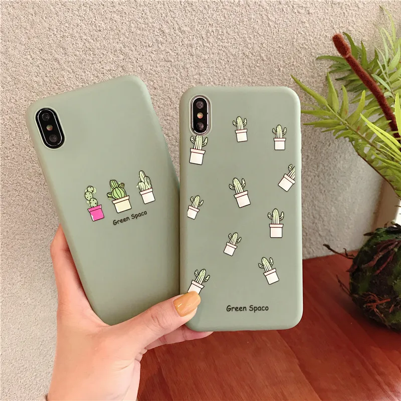 

simple cute cartoon Three cacti green space TPU soft shell phone Case For Apple iphone 6 6s 7 8 Plus X XS XR MAX silicone case