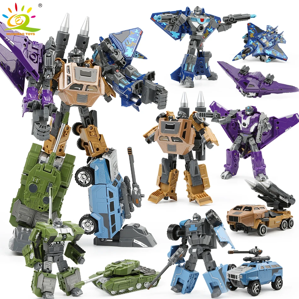 

HUIQIBAO TOYS 15cm 5in1 Military Transformation Robot Army Deformation Tank aircraft vehicle Action toy Figures Toy for Children
