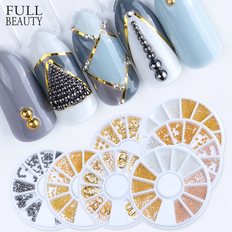 Полная красота 1 колесо мини Стальные Бусины смешанный размер DIY Дизайн ногтей украшения Розовое золото серебро 3D Икра металлические ювелирные изделия с петлями CH662