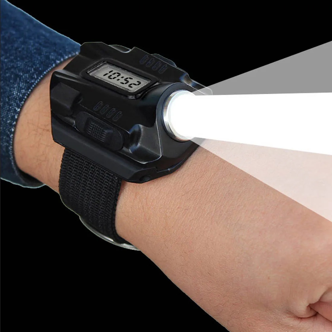 Waterproof LED Tactical Display Rechargeable Wrist Watch Flashlight