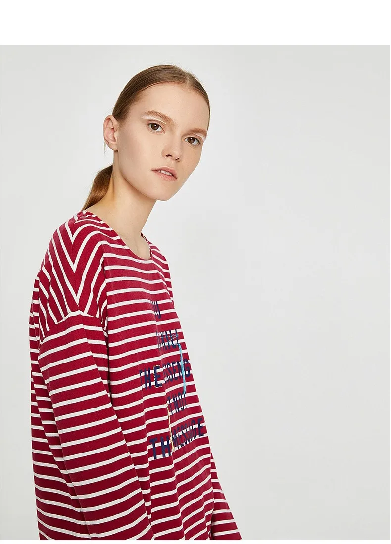 Toyouth Autumn Letter Cotton Long Sleeve T-shirts Autumn Striped Loose Tees for Women Camiseta Feminina Casual O-Neck Tops