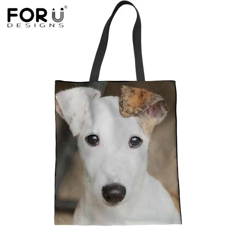 

FORUDESIGNS Fashion Ladies Large Shopping Bag Kawaii Animal Whippet Dog 3D Pattern Green Reusable Grocery Bag Casual Beach Bolsa