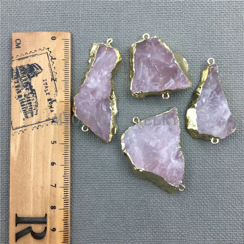 MY0407 Freeform Pink Crystal Quartz Pendant Charm,Rose Quartz Druzy Gold Color Cladding Necklace Pendant  (4)