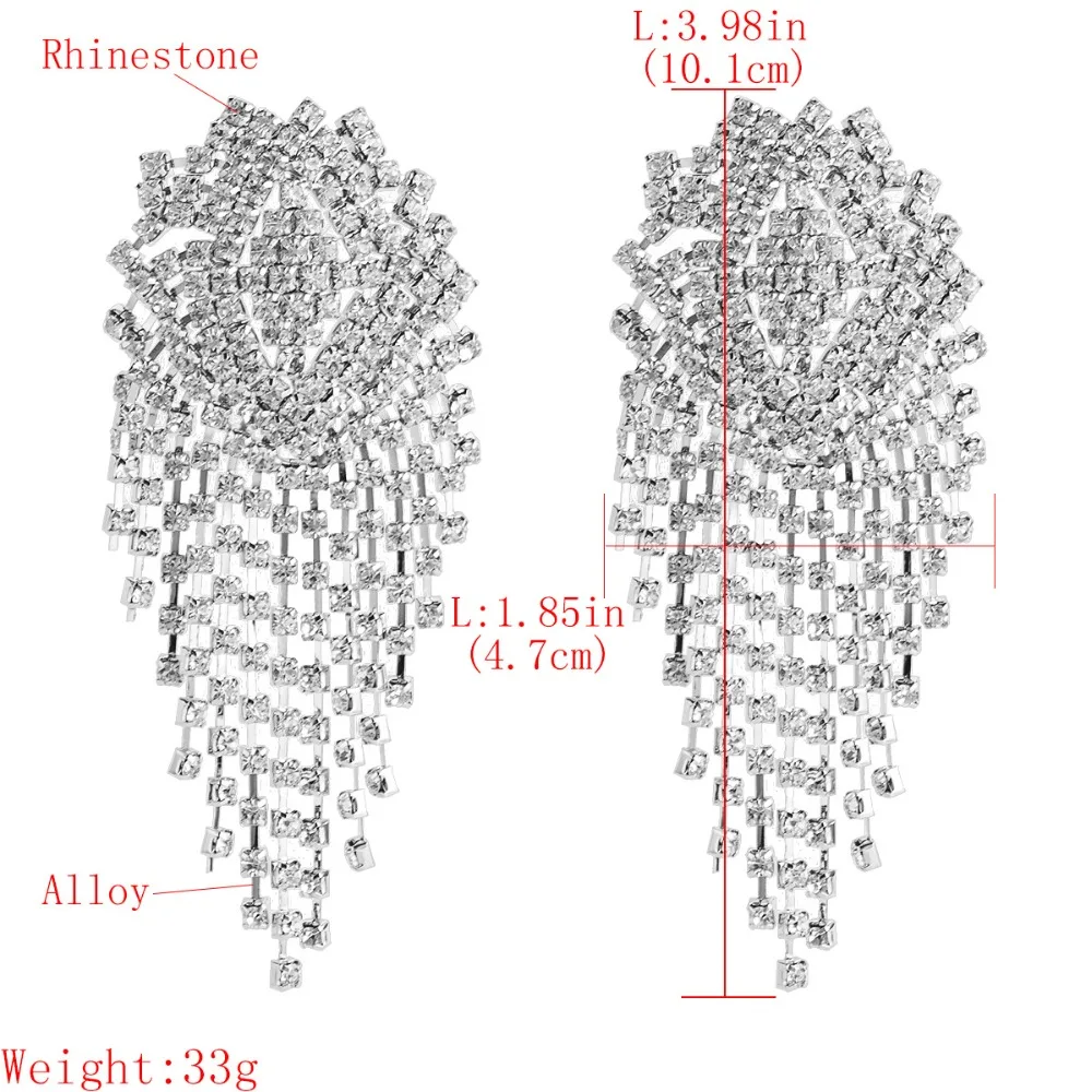 Большие массивные серьги, роскошные женские длинные серьги, бриллиантовые стразы, Висячие трендовые хрустальные Висячие серьги, модное ювелирное изделие