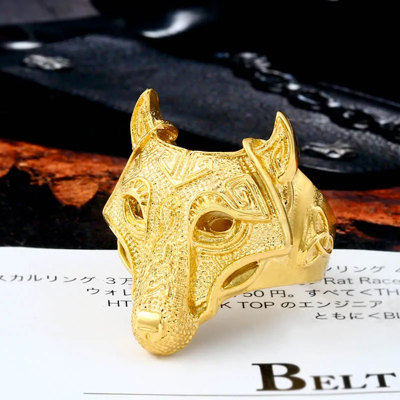 Байер магазин 316L нержавеющая сталь Викинг скандинавский волк Тора скандинавских высокое качество все Золото волк ювелирные изделия для мужчин кольцо LLBR8-534R - Цвет основного камня: Цвет: желтый