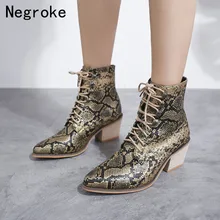 2019 Hot Women Boots Sexy Python Chunky Low Heel Ankle Boots Ladies PU Leather High Heels Shoes Zapatos Mujer Plus Size 43 2019 Hot Women Boots Sexy Python Chunky Low Heel Ankle Boots Ladies PU Leather High Heels Shoes Zapatos Mujer Plus Size 43