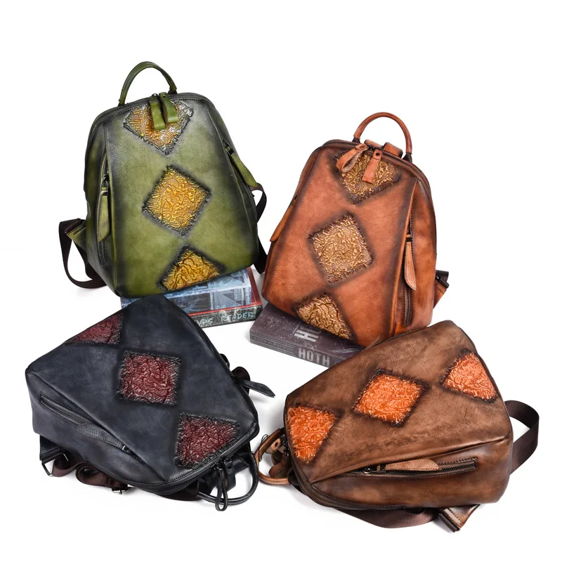  Natural Skin Travel Bag Vintage Rucksack Female Embossed Design Leisure Trends Daypack Knapsack Wom - 33044991847