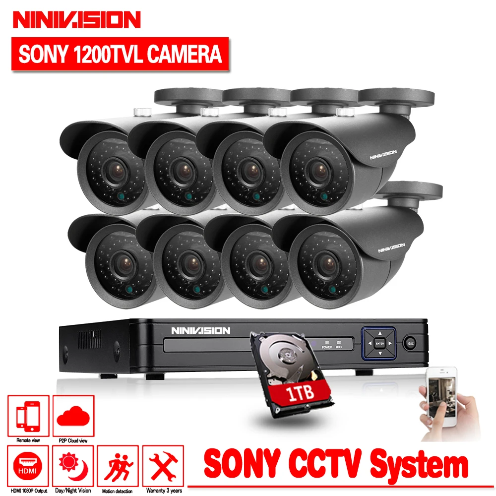 8CH HDMI DVR HD 720P 1200TVL наружная Водонепроницаемая камера видеонаблюдения Фотокамера