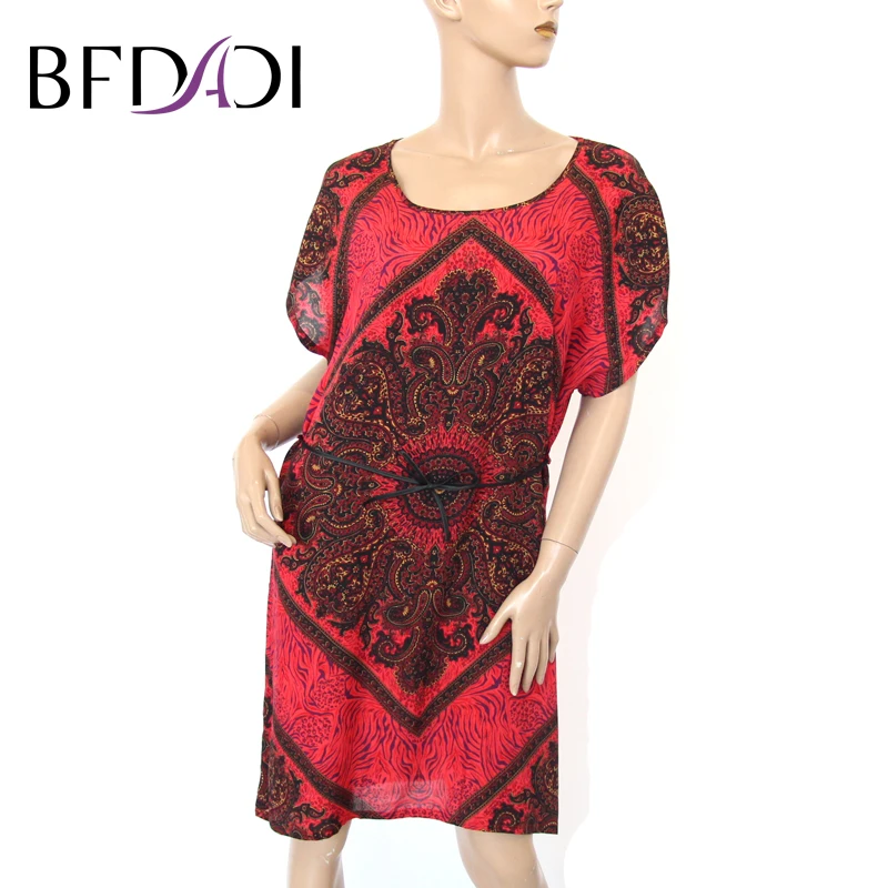 

BFDADI New Summer Women Robe Gown Sexy Nightdress Short Sleeve Sleepwear Printed Sleepshirts Flowers with Waistline 6 Colors