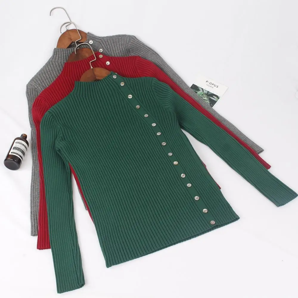 

BYGOUBY Thick Button Women Sweater Autumn Winter Warm Pullover And Sweater Knitted Rib Long Sleeves Female Jumper