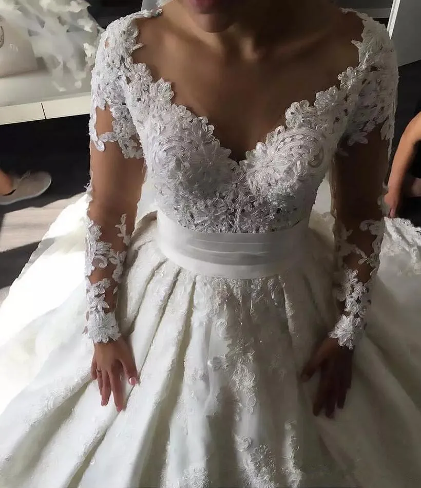 illusion-appliques-long-sleeves-a-line-castle-wedding-dresses-2019-sexy-v-neck-button-back-lace-skirt-bridal-gowns-2018-robe-de-marriage (3)_