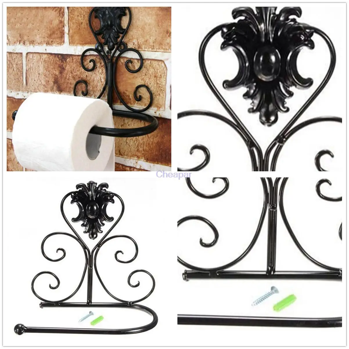 Iron Wrought Cast Toilet Paper Towel Roll Holder Bathroom Wall Mount
