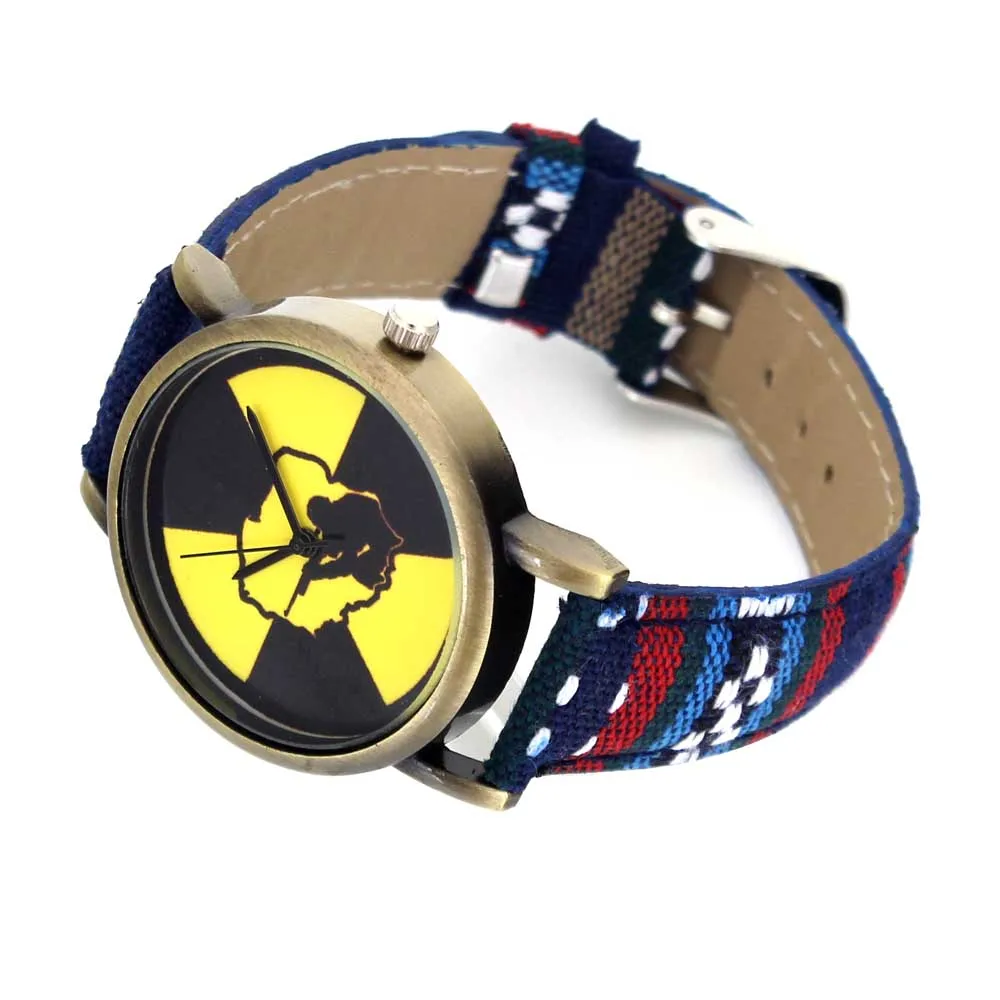 Hunting Variant Game Military Hobby Nuclear Radiation Marker Fashion Men Women Stripes Canvas Band Sport Analog Quartz Watch