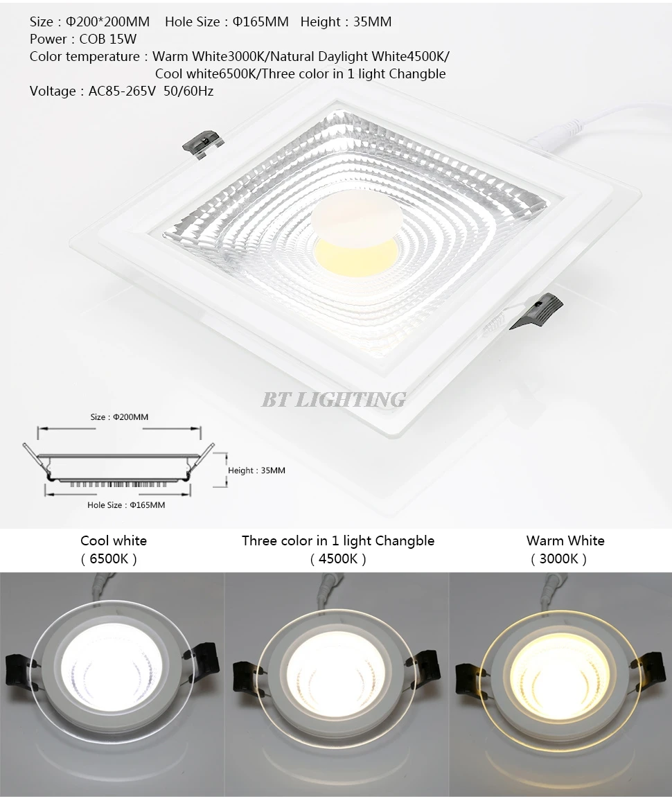 led downlight 3 colors 5W 7W 10W 15W 25W 30W cob ceiling downlight lamp