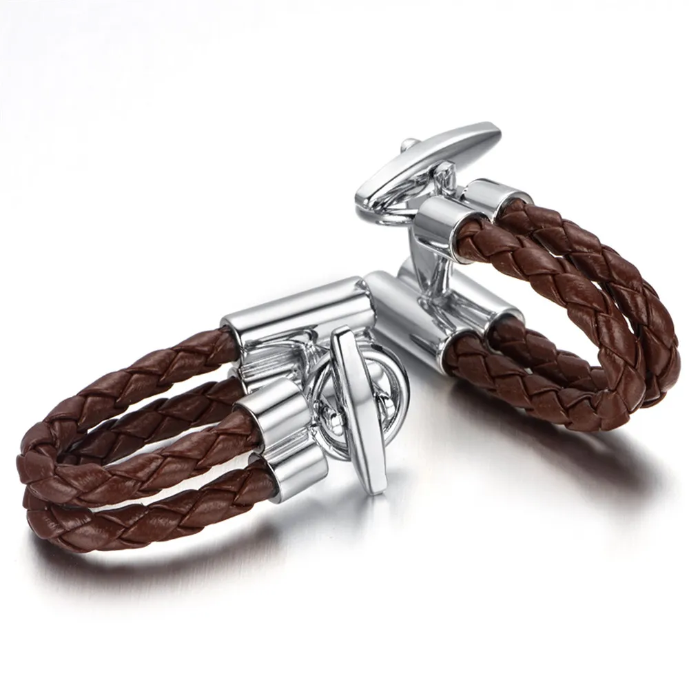Vintage Cufflinks for Mens Jewelry Shirt Cufflinks, Brown, Leather, Clasp C031 on