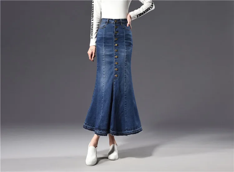 Новая женская модная тонкая Длинная джинсовая юбка, юбка русалки размера плюс