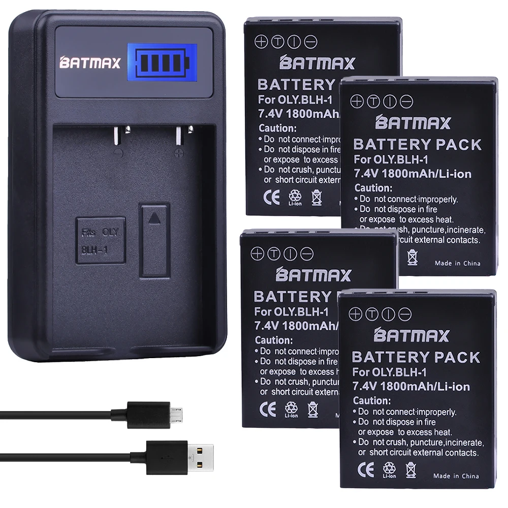 4 Pz 1800Mah Blh-1 Blh1 Batteria + Caricatore Usb Lcd Per Fotocamere Digitali Olympus Em1 Em1-2 Em1 Mark 2