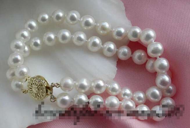 

Hot sell 2row 9mm round white Fw pearl bracelet bangle -Bridal jewelry free shipping